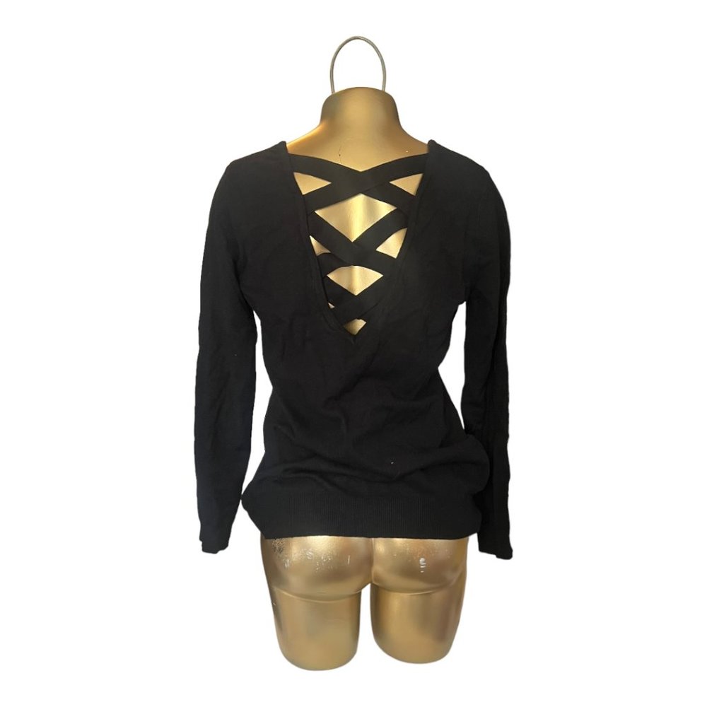 Love Ellie Criss Cross Back Black Sweater, Size Small